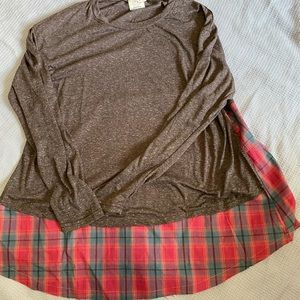 Grace & Emma Two Toned Shirt Brown and Plaid Size XL